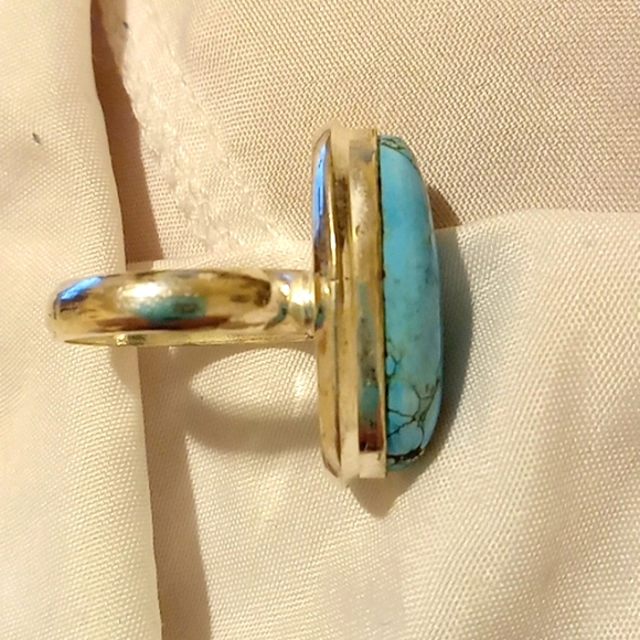 New Real Beautiful Turquoise 925 Perfect Size SIlver Unique Ring Women's Jewelry - Picture 5 of 6